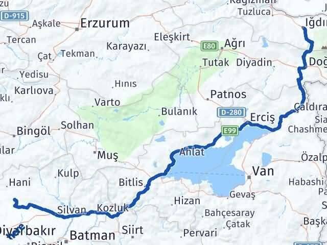 Diyarbakır Kocaköy Iğdır Arası Kaç Km - Yol Haritası