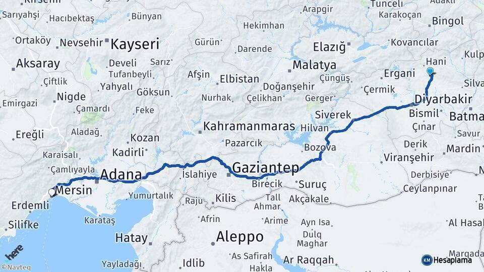 Diyarbakır Kocaköy Mersin Arası Kaç Km - Yol Haritası