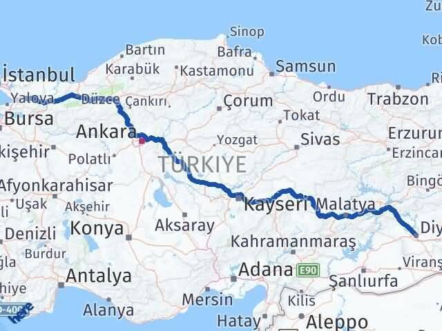 Diyarbakır Körfez Kocaeli Arası Kaç Km - Yol Haritası