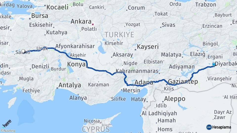 Diyarbakır Kula Manisa Arası Kaç Km - Yol Haritası