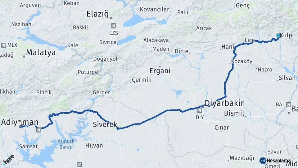 Diyarbakır Kulp Adıyaman Arası Kaç Km - Yol Haritası