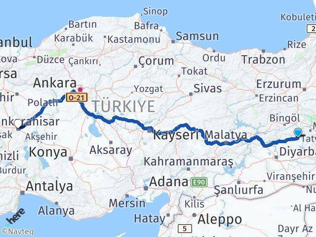 Diyarbakır Kulp Afyonkarahisar Arası Kaç Km - Yol Haritası