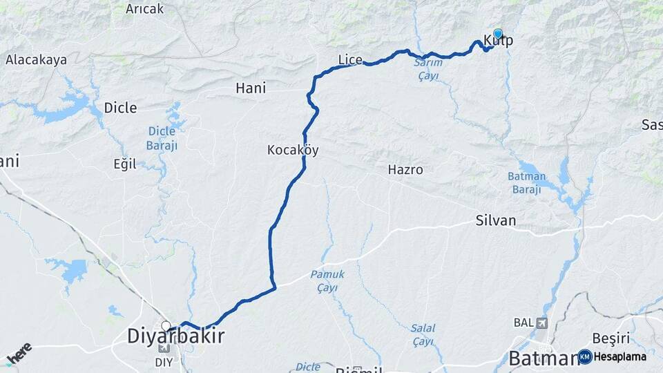Diyarbakır Kulp Bağlar Arası Kaç Km - Yol Haritası