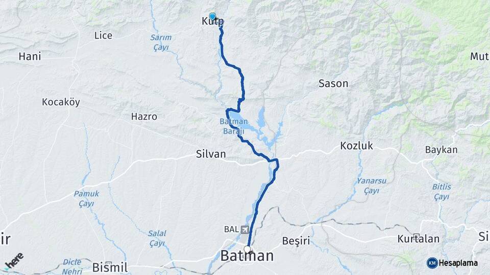 Diyarbakır Kulp Batman Arası Kaç Km - Yol Haritası