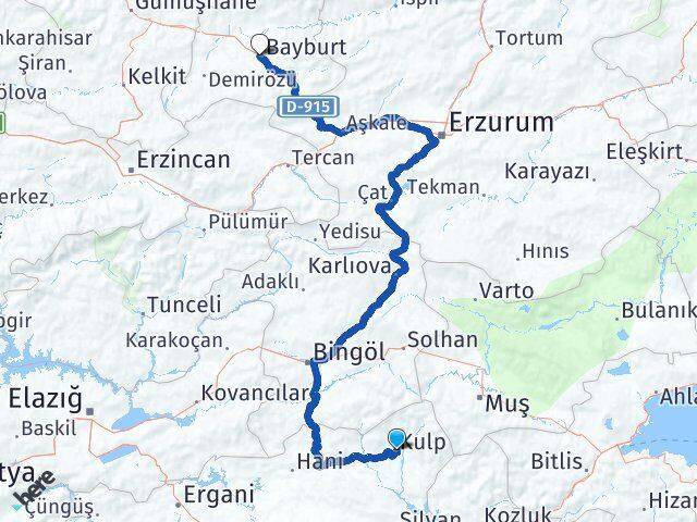 Diyarbakır Kulp Bayburt Arası Kaç Km - Yol Haritası