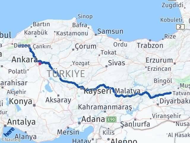 Diyarbakır Kulp Bolu Arası Kaç Km - Yol Haritası