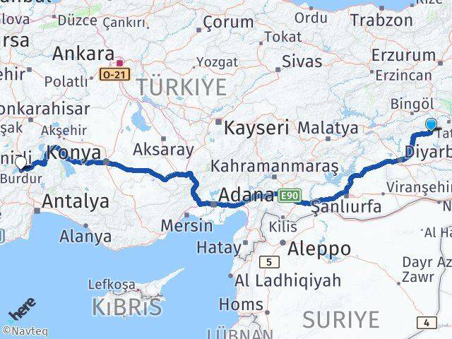 Diyarbakır Kulp Burdur Arası Kaç Km - Yol Haritası