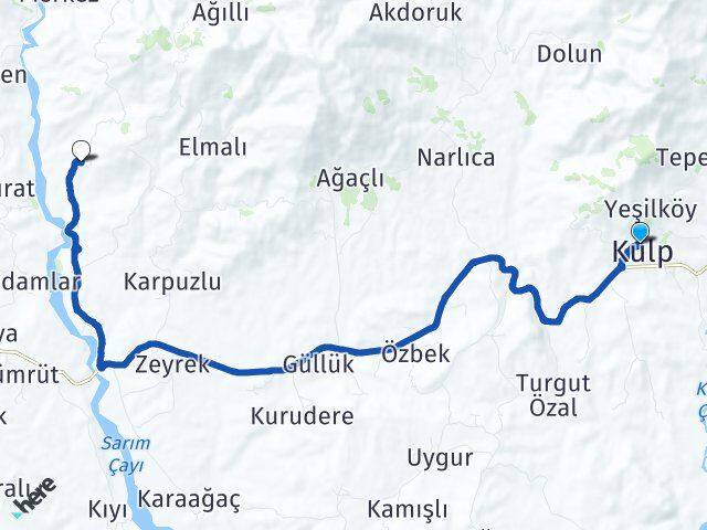 Diyarbakır Kulp Çağlayan Kulp Arası Kaç Km - Yol Haritası