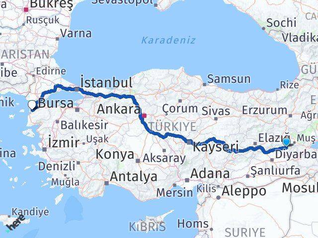 Diyarbakır Kulp Çanakkale Arası Kaç Km - Yol Haritası