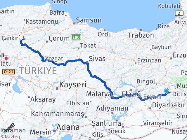 Diyarbakır Kulp Çankırı Arası Kaç Km - Yol Haritası