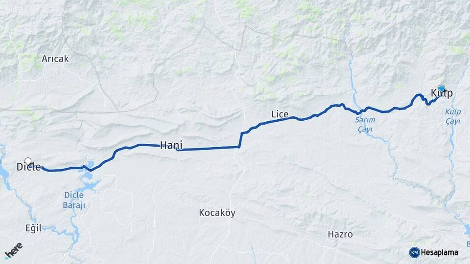 Diyarbakır Kulp Dicle Arası Kaç Km - Yol Haritası
