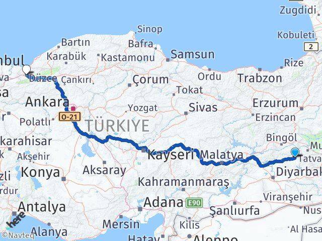 Diyarbakır Kulp Düzce Arası Kaç Km - Yol Haritası