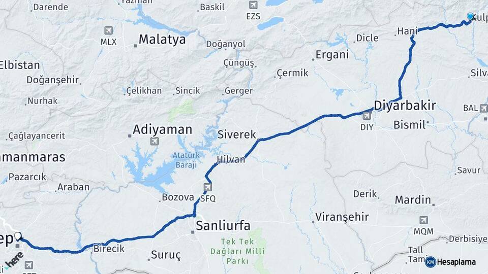 Diyarbakır Kulp Gaziantep Arası Kaç Km - Yol Haritası