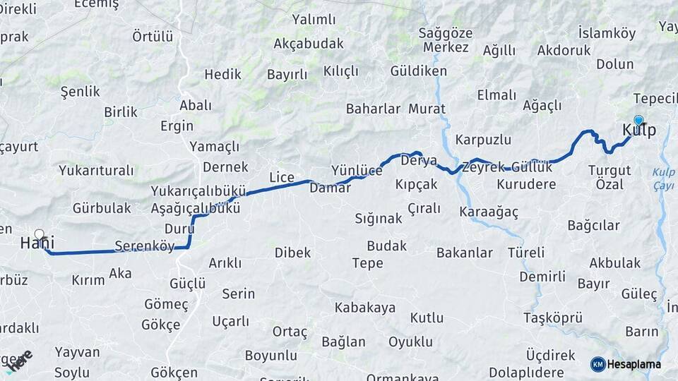 Diyarbakır Kulp Hani Arası Kaç Km - Yol Haritası