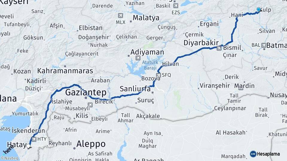 Diyarbakır Kulp Hatay Arası Kaç Km - Yol Haritası