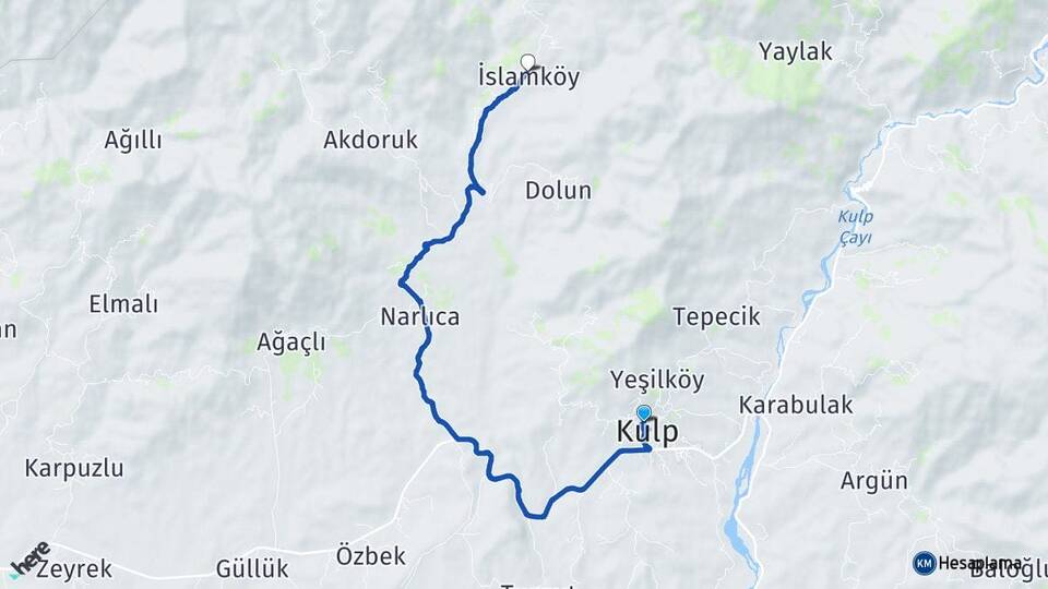 Diyarbakır Kulp İslamköy Kulp Arası Kaç Km - Yol Haritası