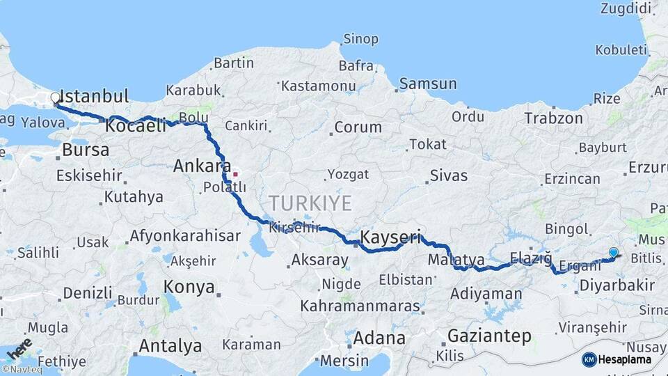 Diyarbakır Kulp İstanbul Arası Kaç Km - Yol Haritası