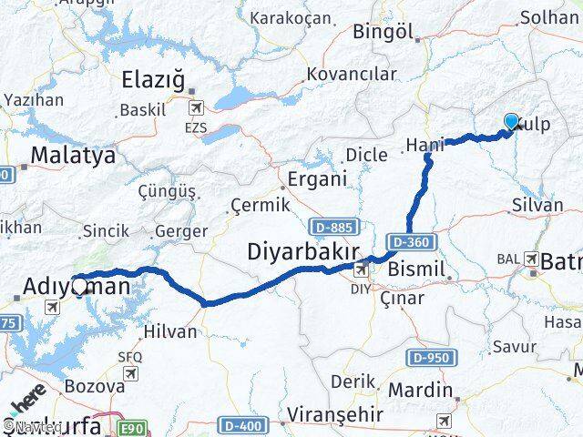 Diyarbakır Kulp Kahta Adıyaman Arası Kaç Km - Yol Haritası
