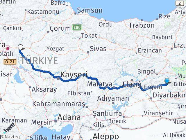 Diyarbakır Kulp Kırıkkale Arası Kaç Km - Yol Haritası