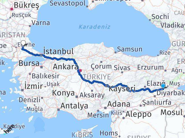 Diyarbakır Kulp Kırklareli Arası Kaç Km - Yol Haritası