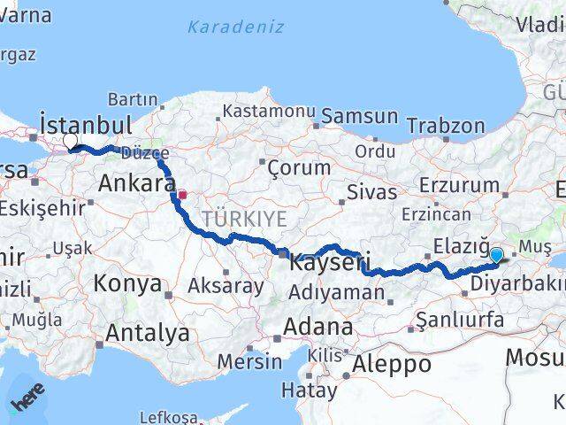 Diyarbakır Kulp Kocaeli Arası Kaç Km - Yol Haritası