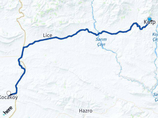Diyarbakır Kulp Kocaköy Arası Kaç Km - Yol Haritası