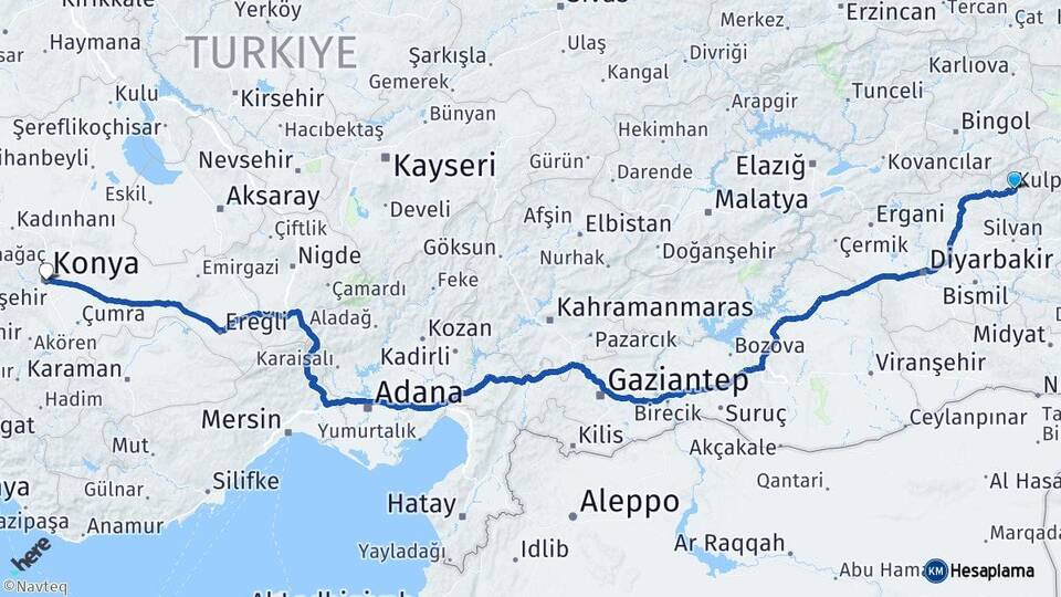 Diyarbakır Kulp Konya Arası Kaç Km - Yol Haritası