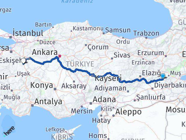 Diyarbakır Kulp Kütahya Arası Kaç Km - Yol Haritası