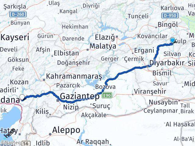 Diyarbakır Kulp Osmaniye Arası Kaç Km - Yol Haritası