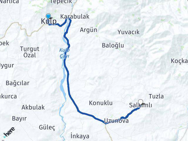 Diyarbakır Kulp Salkımlı Kulp Arası Kaç Km - Yol Haritası