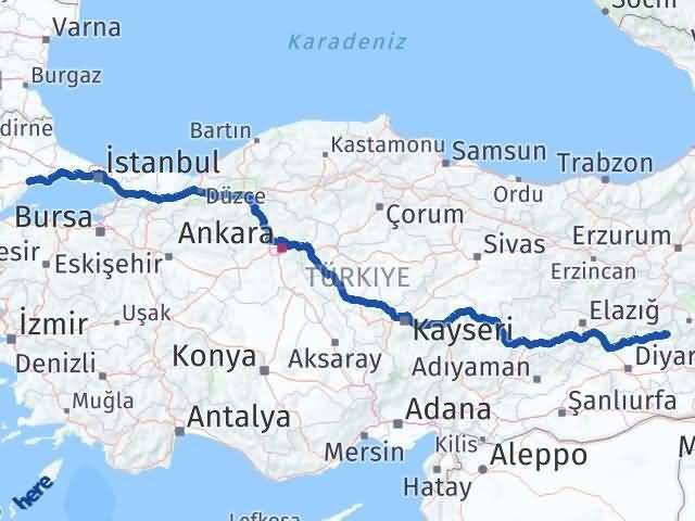 Diyarbakır Kulp Tekirdağ Arası Kaç Km - Yol Haritası
