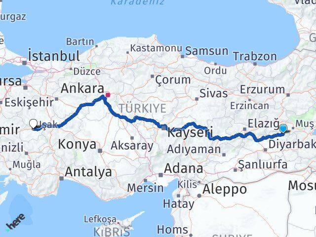 Diyarbakır Kulp Uşak Arası Kaç Km - Yol Haritası