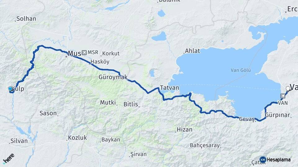 Diyarbakır Kulp Van Arası Kaç Km - Yol Haritası