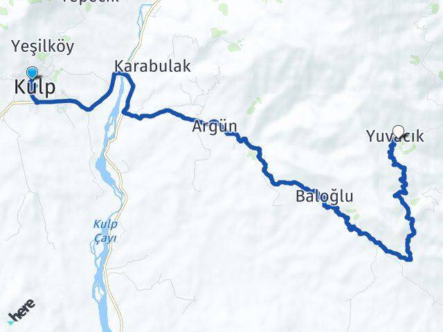 Diyarbakır Kulp Yuvacık Kulp Arası Kaç Km - Yol Haritası