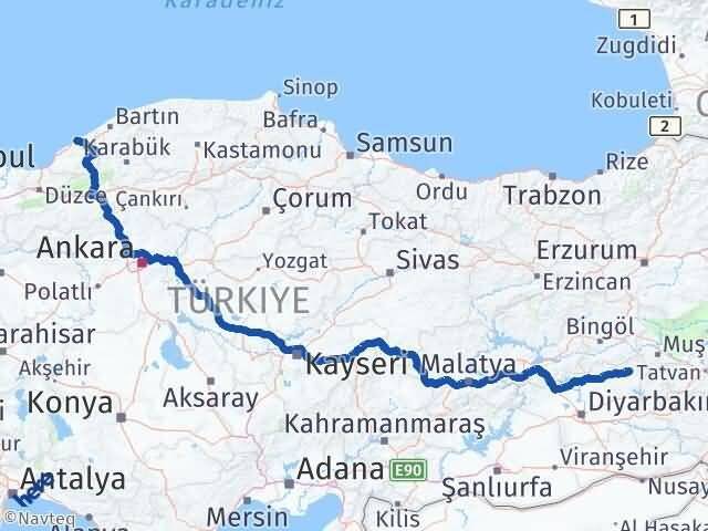 Diyarbakır Kulp Zonguldak Arası Kaç Km - Yol Haritası
