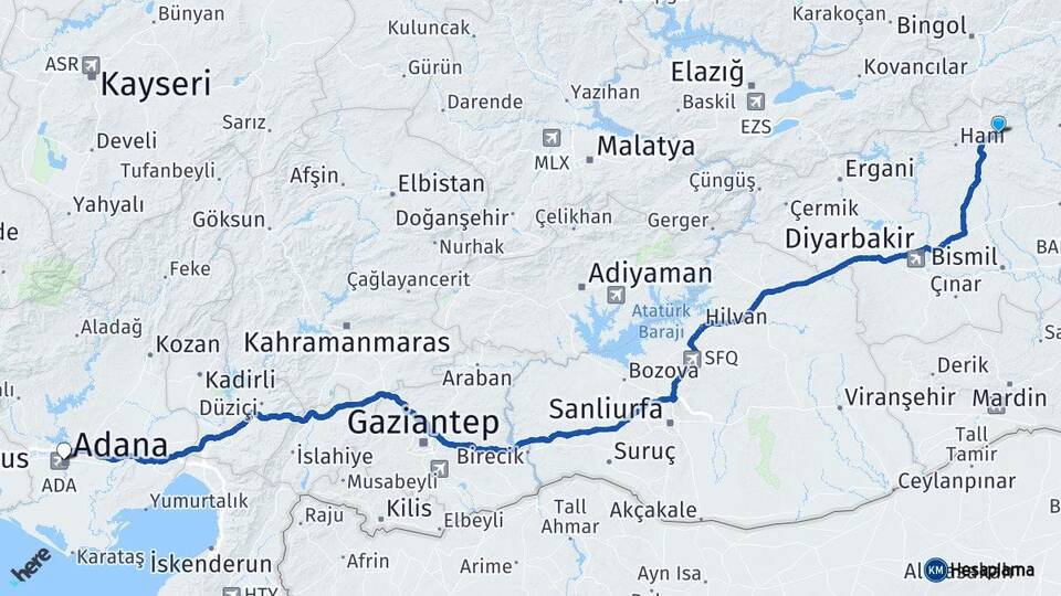 Diyarbakır Lice Adana Arası Kaç Km - Yol Haritası