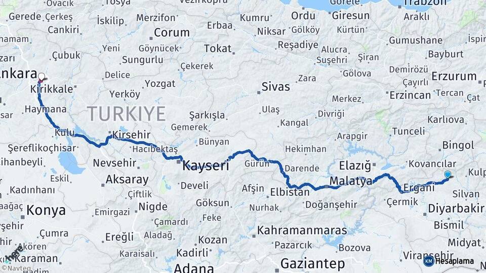 Diyarbakır Lice Ankara Arası Kaç Km - Yol Haritası