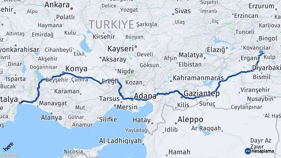 Diyarbakır Lice Antalya Arası Kaç Km - Yol Haritası