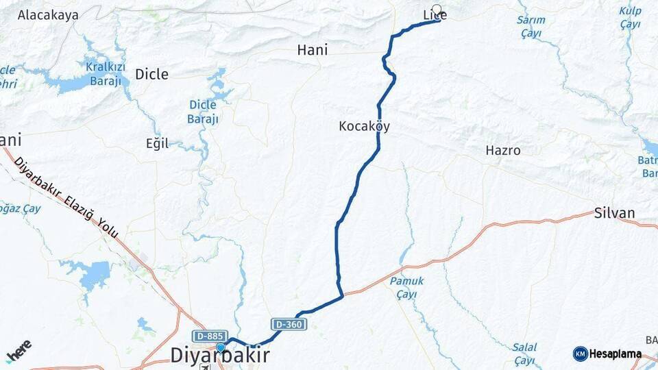 Diyarbakır Lice Arası Kaç Km - Yol Haritası