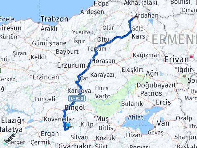 Diyarbakır Lice Ardahan Arası Kaç Km - Yol Haritası