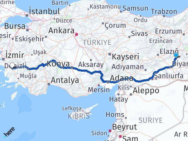 Diyarbakır Lice Aydın Arası Kaç Km - Yol Haritası