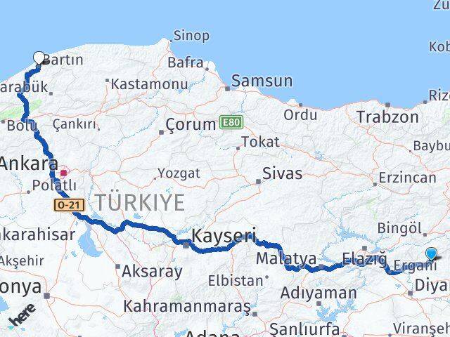 Diyarbakır Lice Bartın Arası Kaç Km - Yol Haritası