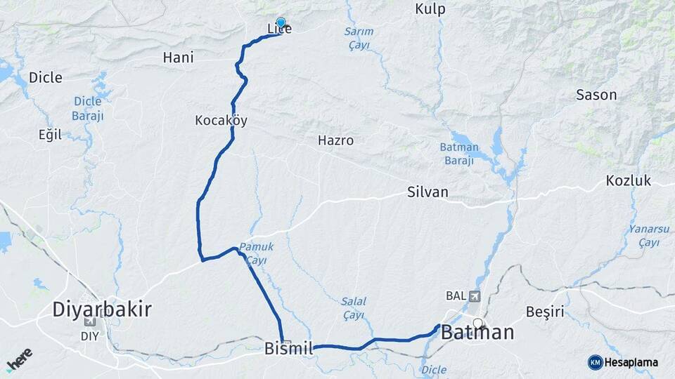 Diyarbakır Lice Batman Arası Kaç Km - Yol Haritası