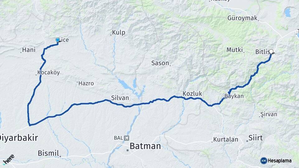 Diyarbakır Lice Bitlis Arası Kaç Km - Yol Haritası