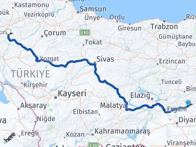 Diyarbakır Lice Çankırı Arası Kaç Km - Yol Haritası