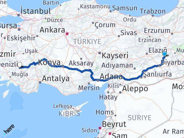Diyarbakır Lice Denizli Arası Kaç Km - Yol Haritası