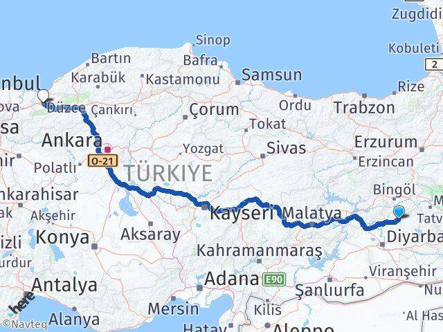 Diyarbakır Lice Düzce Arası Kaç Km - Yol Haritası