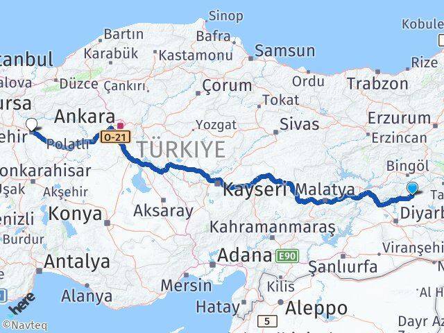 Diyarbakır Lice Eskişehir Arası Kaç Km - Yol Haritası