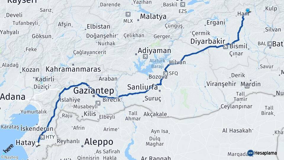 Diyarbakır Lice Hatay Arası Kaç Km - Yol Haritası