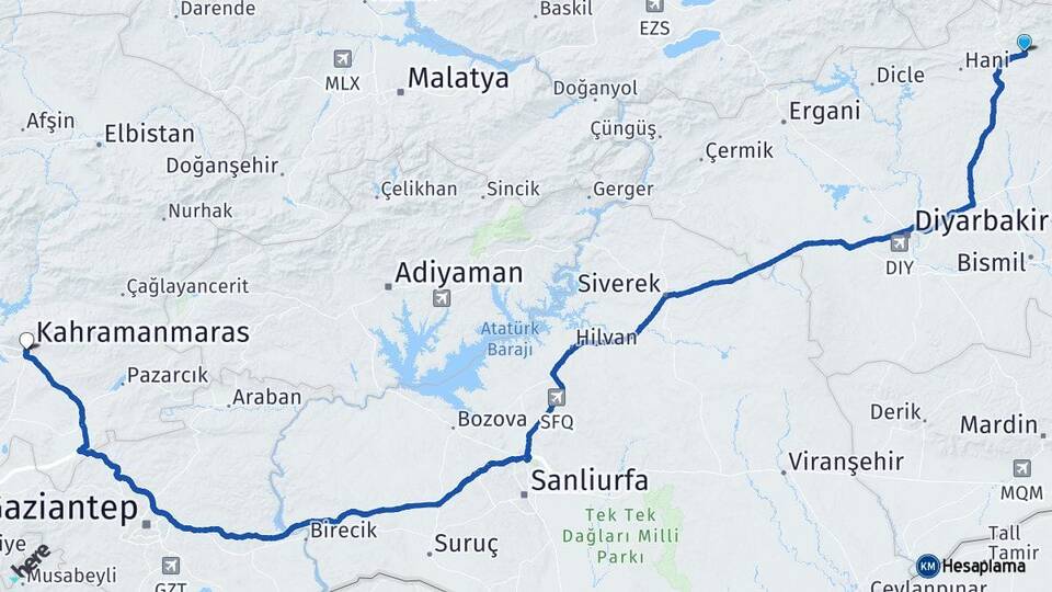 Diyarbakır Lice Kahramanmaraş Arası Kaç Km - Yol Haritası